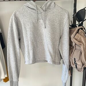 Adidas Women's Light Gray Cropped Hoodie